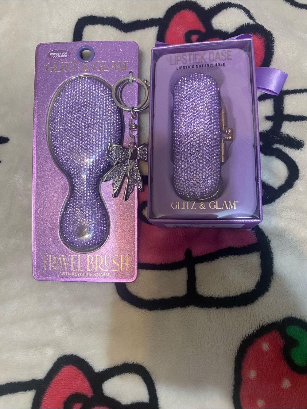 Glitz & Glam Purple Crystal Travel Brush and Lipstick Case Set